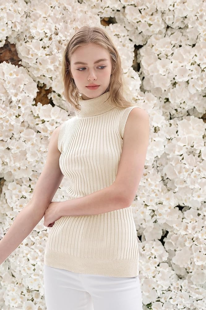 v28 Women Sleeveless High Neck Turtleneck Stretchable Knit